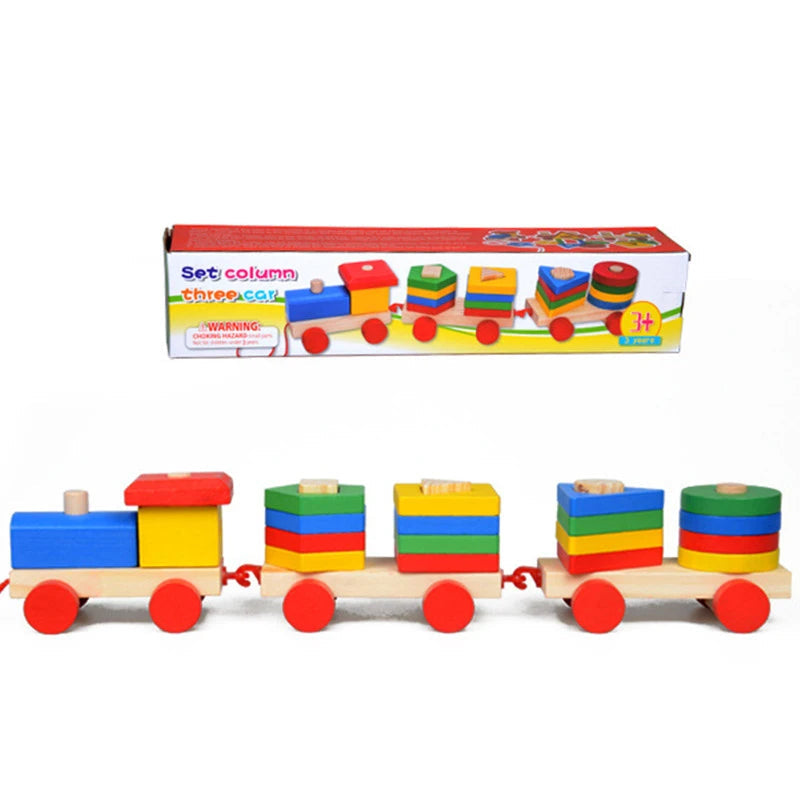 Wooden Multicolor Geometric Shapes Sorting Train