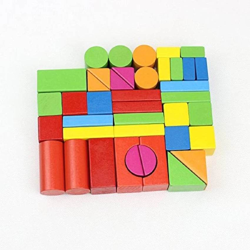 Wooden Building Blocks Set |Educational Preschool Learning Toys with Carrying Bag – 37pcs