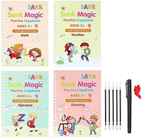 Sank Magic Practice Copybook Pen for Preschools Kids 4-Pcs (With 10 Refills)