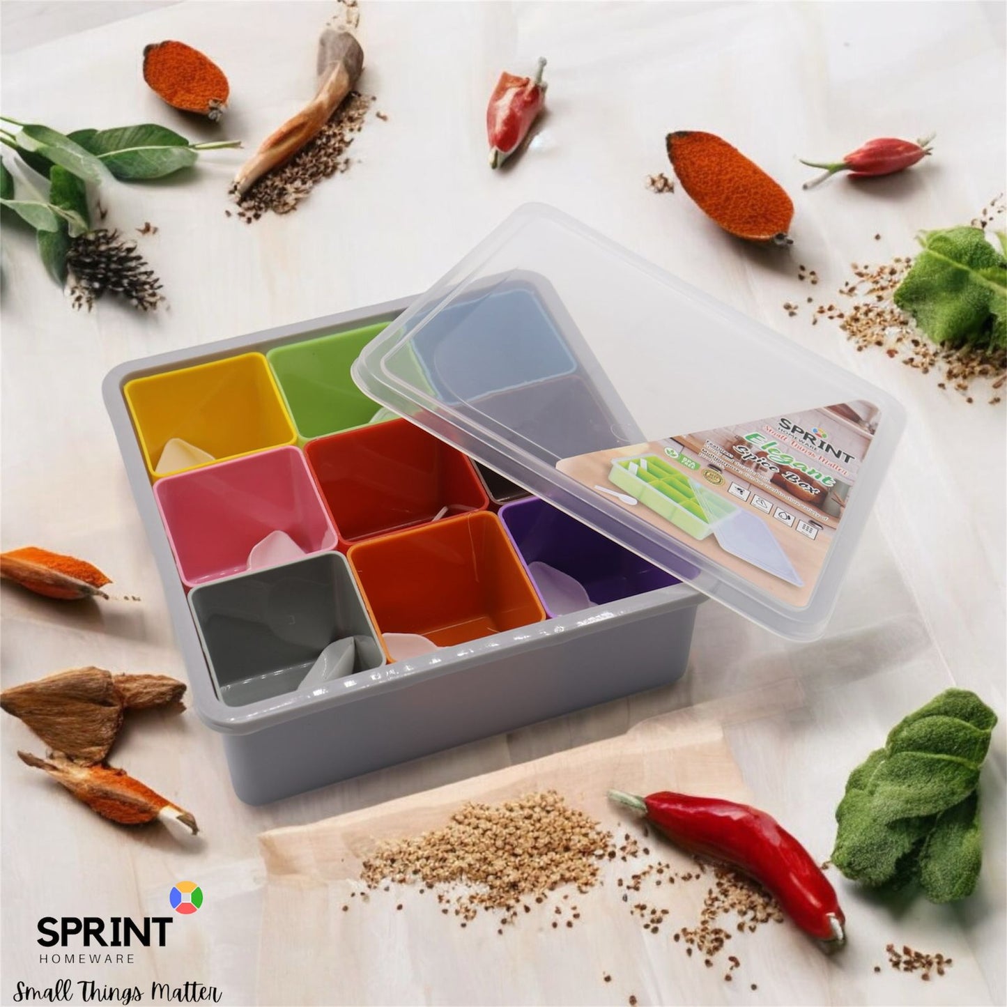 Sprint 9 in 1 Colourful Portions Spice Box With Lid