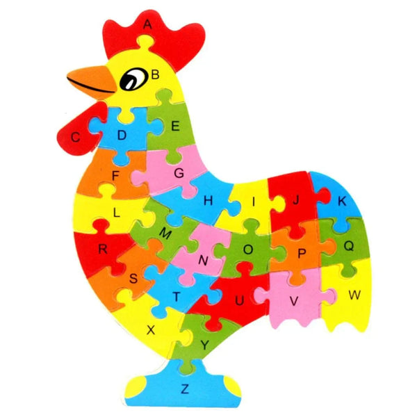 Chicken Wooden Educational Alphabet & Numbers Jigsaw Puzzle