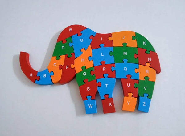 Elephant Wooden Educational Alphabet & Numbers Jigsaw Puzzle