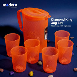 Diamond King Transparent Water Set (1 Jug 2 Litres and 6 Glasses)