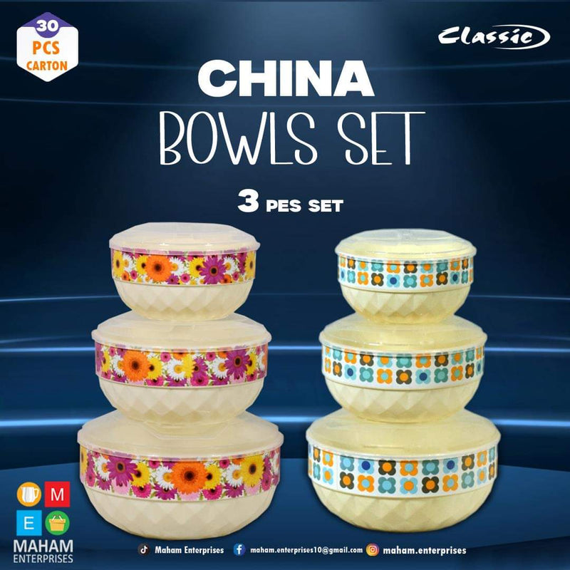 China Printed Bowls Set with Transparent Lid