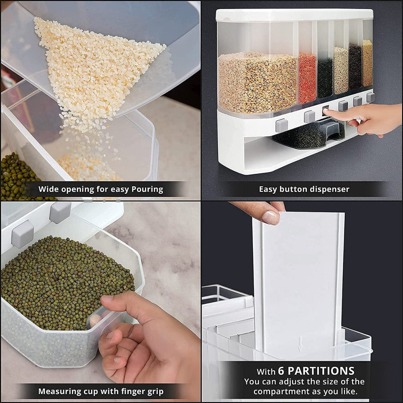 Six Portions Storage Box For Pulses/Spices With Buttons