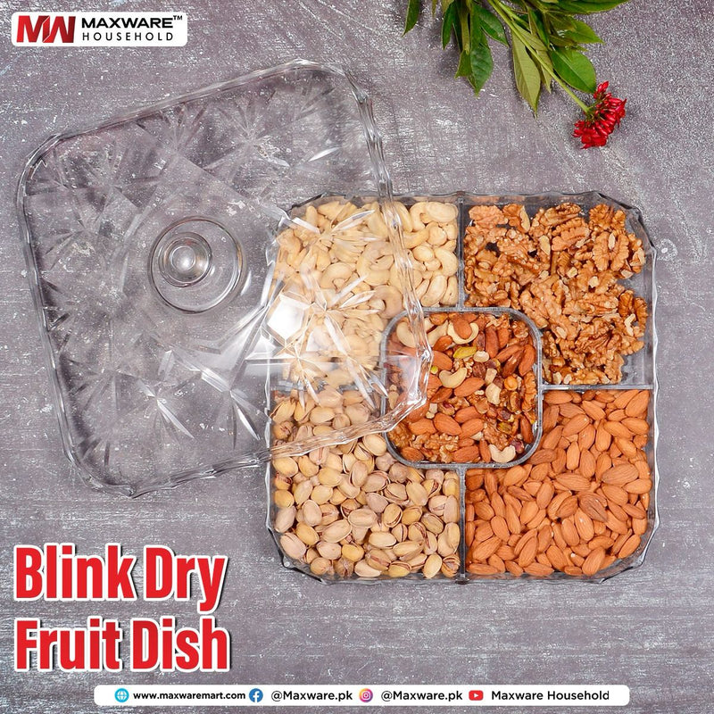 Blink Acrylic 5 Portions Dry Fruits Dish With Lid