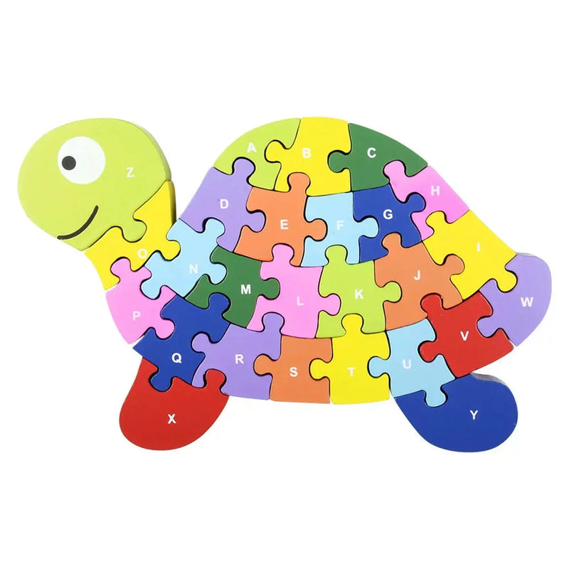 Turtle Shaped Wooden Educational Alphabet & Numbers Jigsaw Puzzle