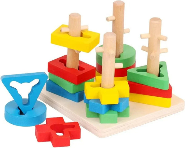 Wooden Columns Geometric Shape Sorter Set of 4