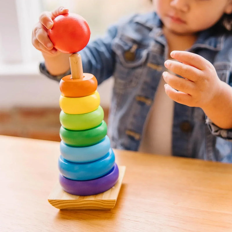 Wooden Rainbow Stacker Tower Ring Educational Toy