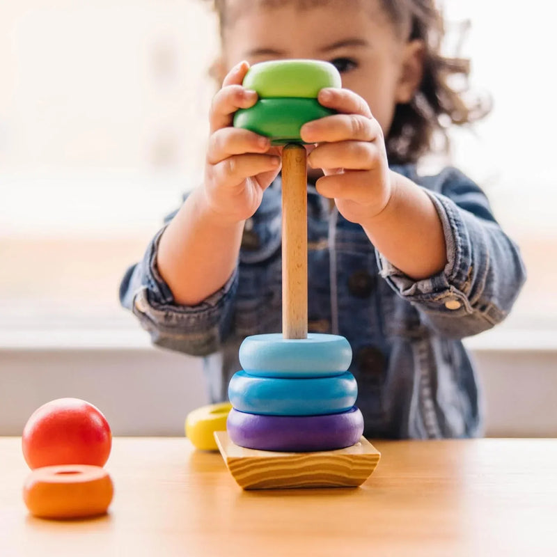 Wooden Rainbow Stacker Tower Ring Educational Toy