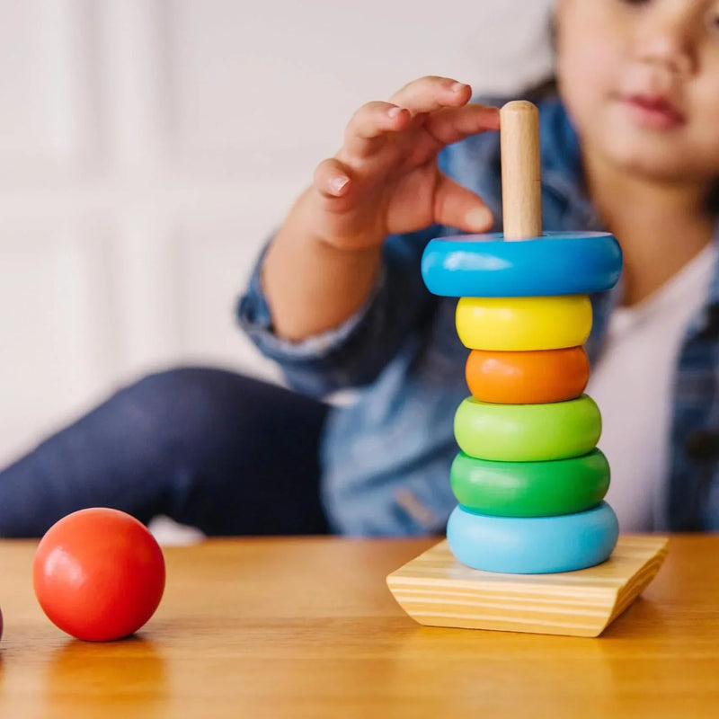 Wooden Rainbow Stacker Tower Ring Educational Toy