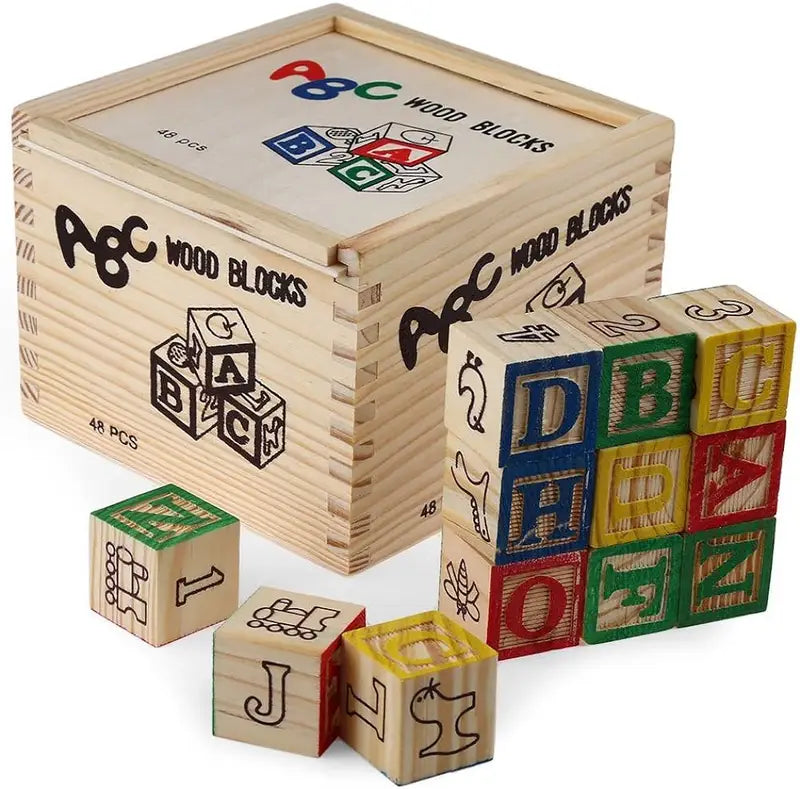 Wooden Alphabet ABC Blocks 48Pcs