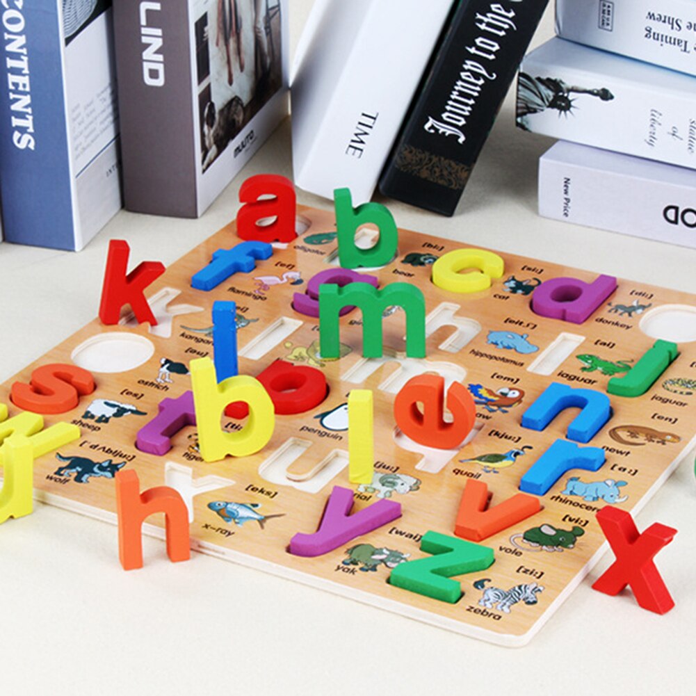 Wooden 3D ABC Alphabet Puzzle with Words & Pictures – Learning Toy for Kids