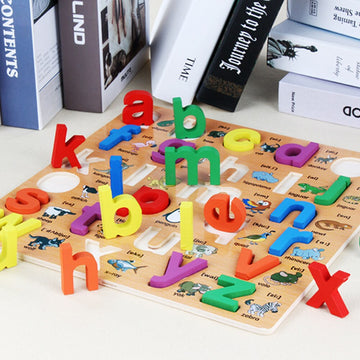 Wooden 3D ABC Alphabet Puzzle with Words & Pictures – Learning Toy for Kids