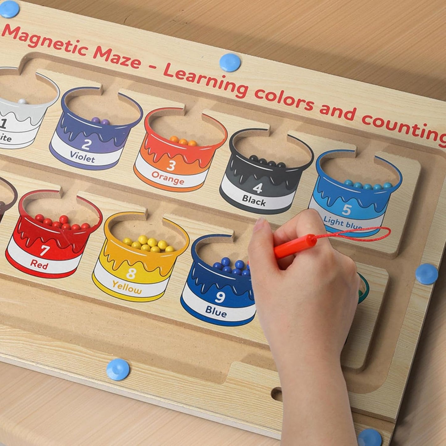 Wooden Magnetic Colors & Numbers Beans Sorting Activity Maze Board