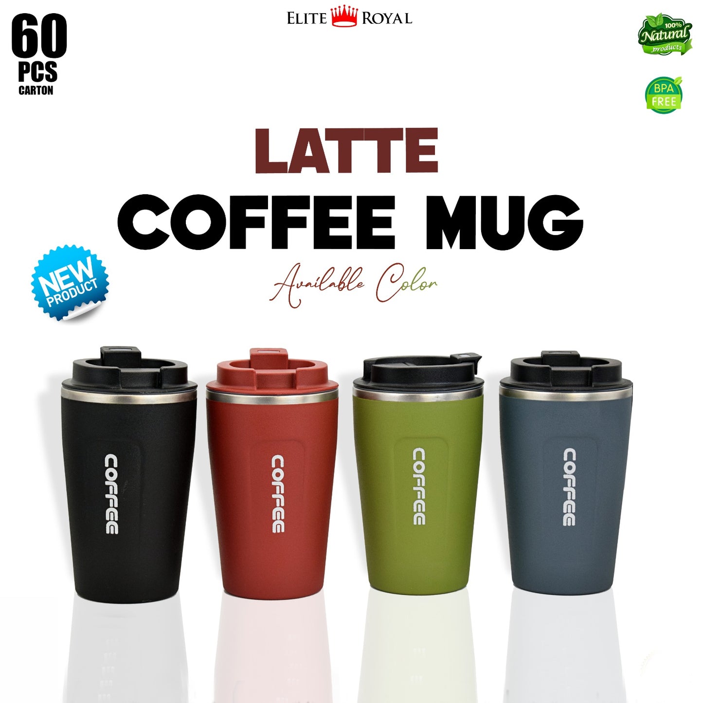 Elite Royal Insulated Coffee Mug with Flip Lid | BPA-Free Travel Cup for Hot & Cold Drinks