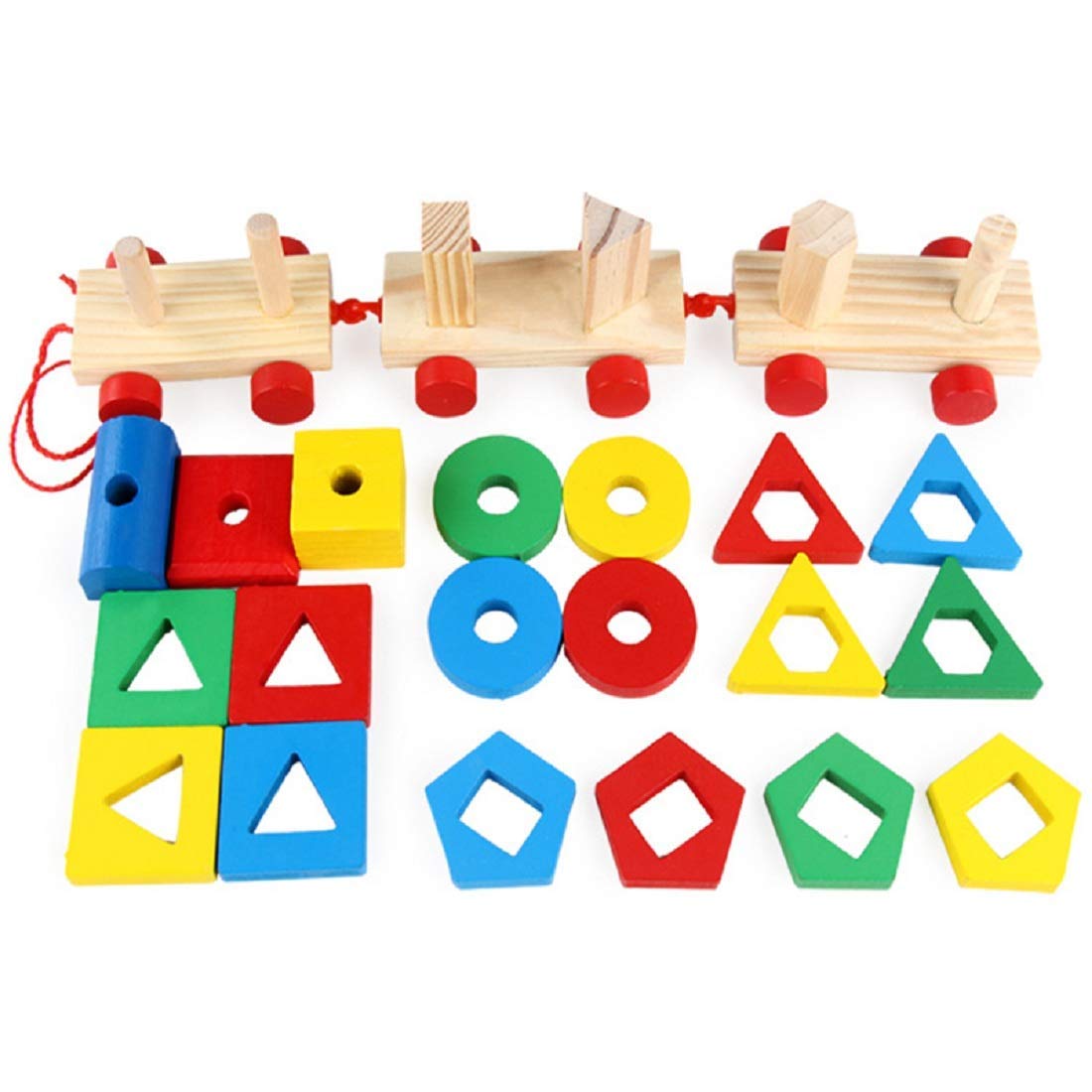 Wooden Multicolor Geometric Shapes Sorting Train