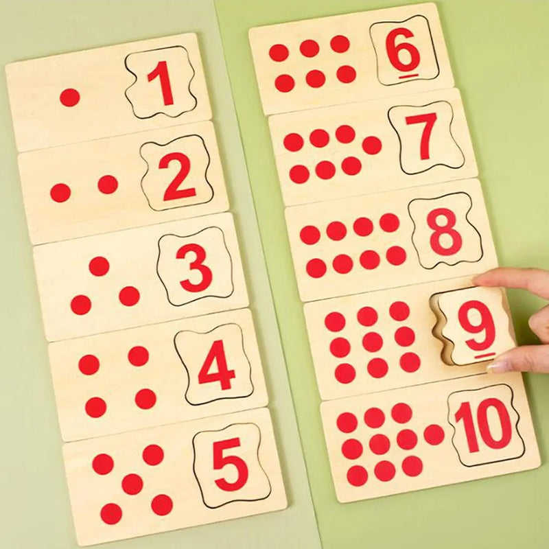 10 Pieces Wooden Counting Blocks Wood Puzzles Matching Game for Toddlers