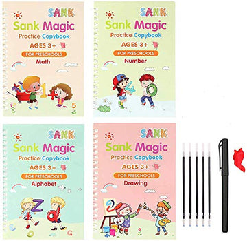 Sank Magic Practice Copybook Pen for Preschools Kids 4-Pcs (With 10 Refills)