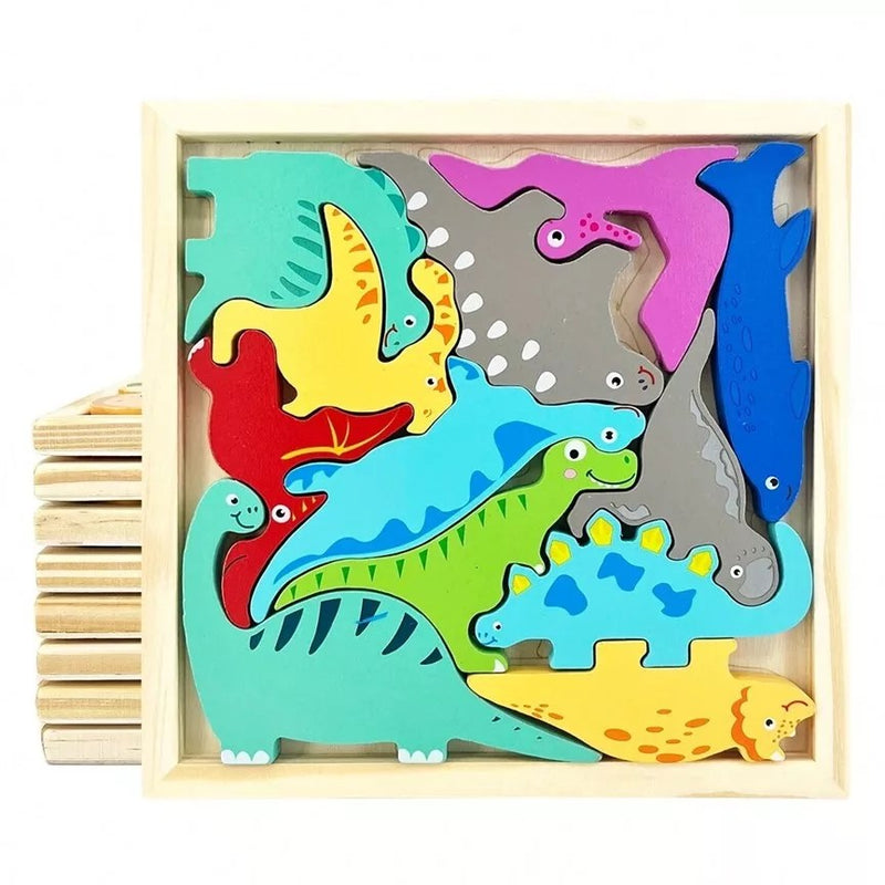 Cartoon Animal Wooden 3D Puzzles Kids Hand Grasp Board Fruit And Vegetable Vehicle Montessori Matching Puzzle Game Children Learning Educational Toys (1 pc)