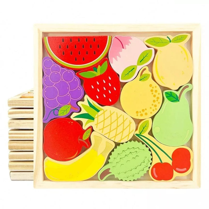 Cartoon Animal Wooden 3D Puzzles Kids Hand Grasp Board Fruit And Vegetable Vehicle Montessori Matching Puzzle Game Children Learning Educational Toys (1 pc)