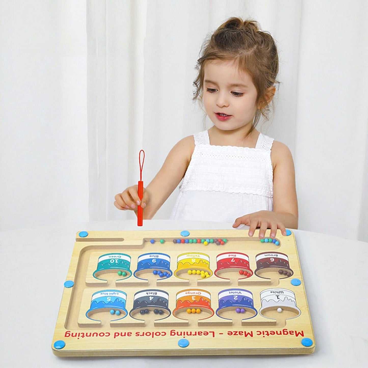 Wooden Magnetic Colors & Numbers Beans Sorting Activity Maze Board