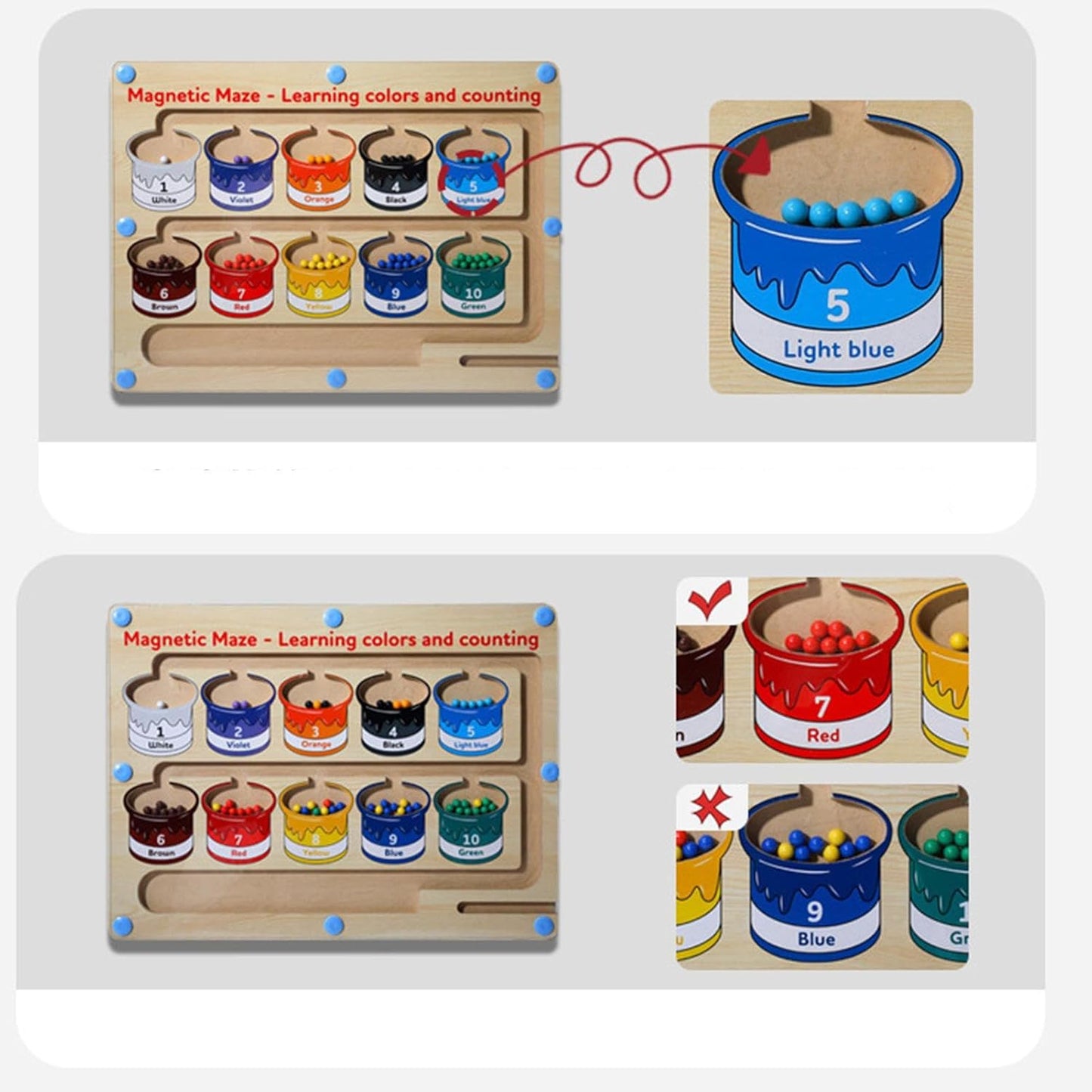 Wooden Magnetic Colors & Numbers Beans Sorting Activity Maze Board