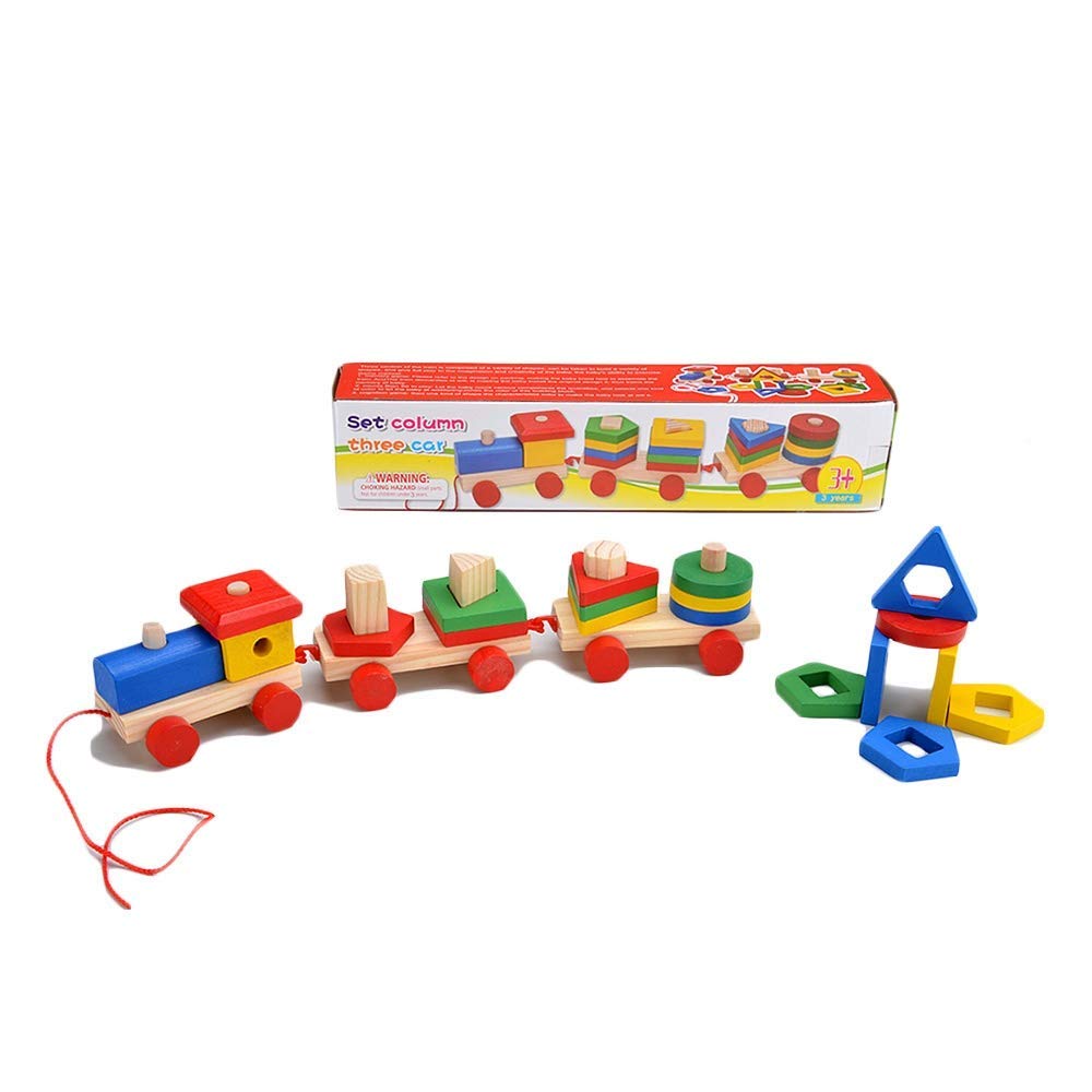Wooden Multicolor Geometric Shapes Sorting Train