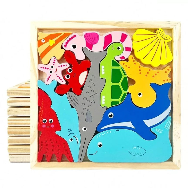 Cartoon Animal Wooden 3D Puzzles Kids Hand Grasp Board Fruit And Vegetable Vehicle Montessori Matching Puzzle Game Children Learning Educational Toys (1 pc)