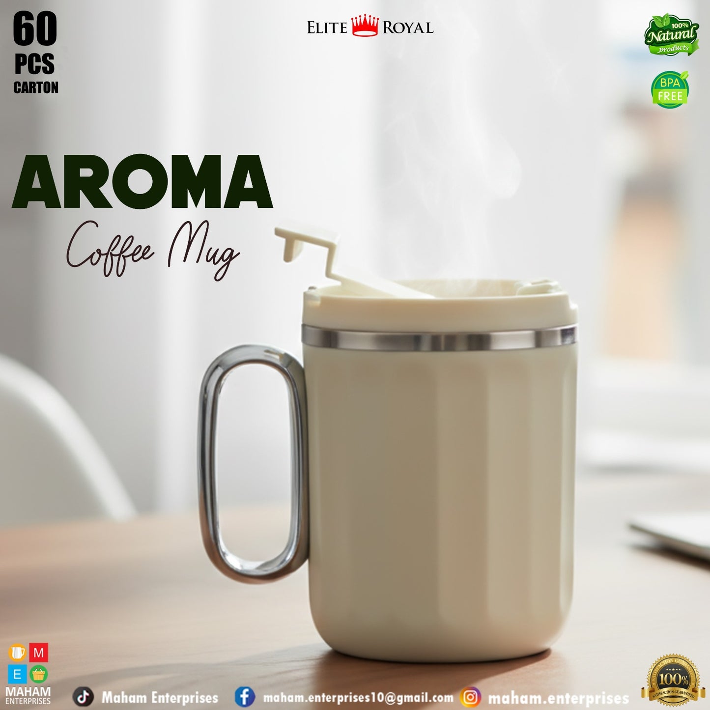 AROMA Coffee Mug with Lid | BPA-Free Plastic | Heat-Resistant Tea & Coffee Cup