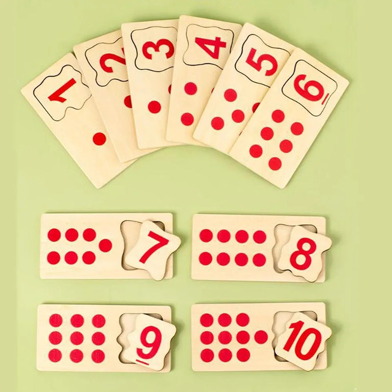 10 Pieces Wooden Counting Blocks Wood Puzzles Matching Game for Toddlers