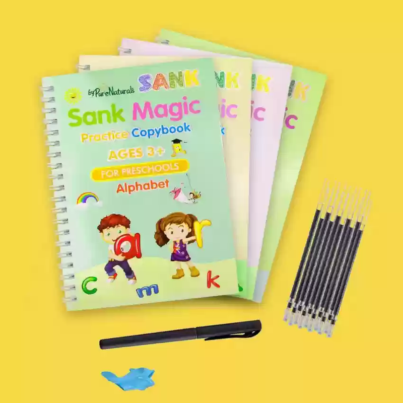 Sank Magic Practice Copybook Pen for Preschools Kids 4-Pcs (With 10 Refills)