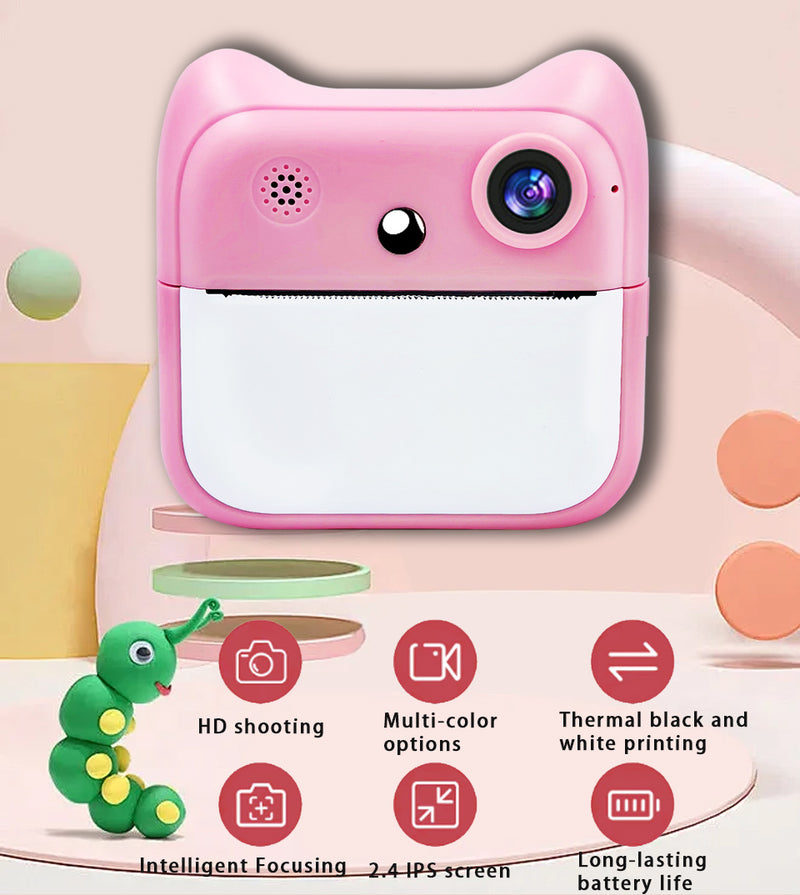 Kids Instant Print Selfie Camera – Digital Video & Inkless Thermal Printer